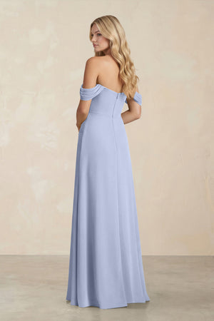 Off-the-Shoulder Corset Sheath Chiffon Bridesmaid Dress in Ice (2) | KISSBRIDAL