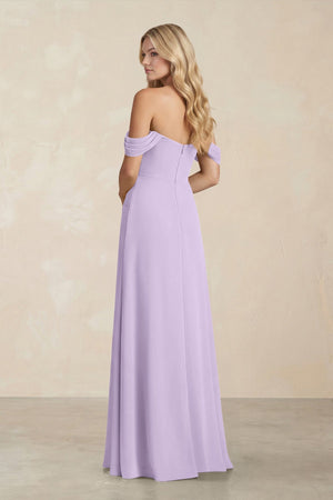 Off - the - Shoulder Corset Sheath Chiffon Bridesmaid Dress in Lavender - SHE IS ME Bridesmaid Dresses