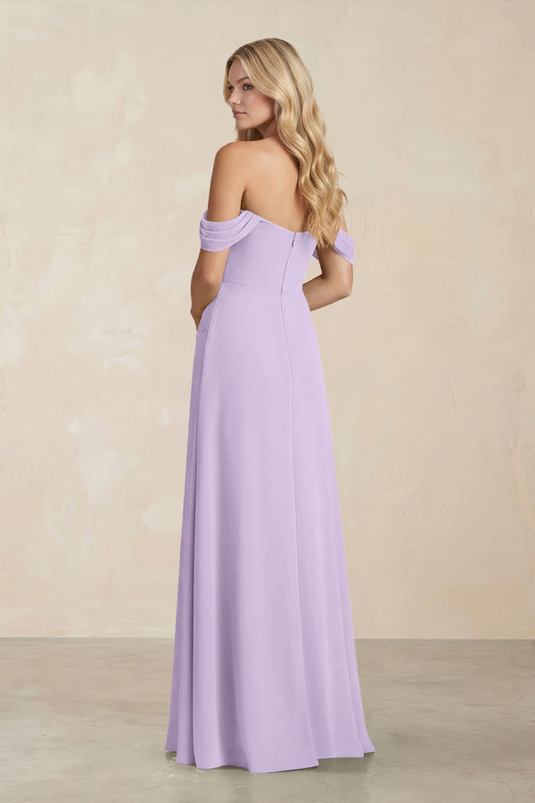 Off - the - Shoulder Corset Sheath Chiffon Bridesmaid Dress in Lavender - SHE IS ME Bridesmaid Dresses