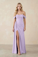Off - the - Shoulder Corset Sheath Chiffon Bridesmaid Dress in Lavender - SHE IS ME Bridesmaid Dresses
