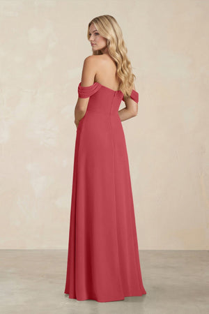 Off - the - Shoulder Corset Sheath Chiffon Bridesmaid Dress in Merlot - SHE IS ME Bridesmaid Dresses
