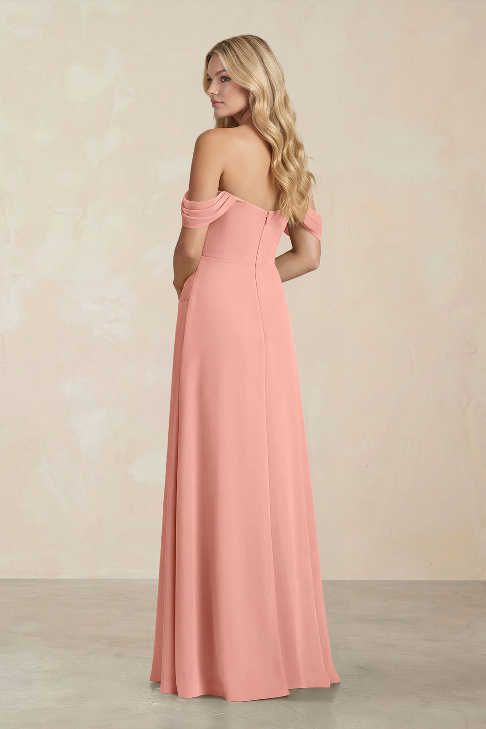 Off-the-Shoulder Corset Sheath Chiffon Bridesmaid Dress in Rosette