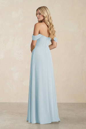 Off-the-Shoulder Corset Sheath Chiffon Bridesmaid Dress in Sky Blue (2) | KISSBRIDAL