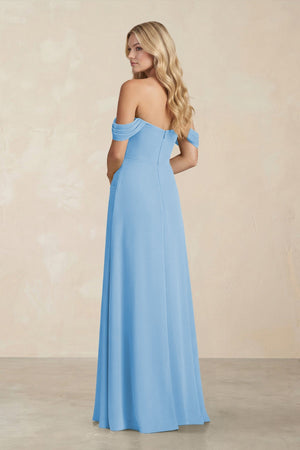 Off - the - Shoulder Corset Sheath Chiffon Bridesmaid Dress in Steel Blue - SHE IS ME Bridesmaid Dresses