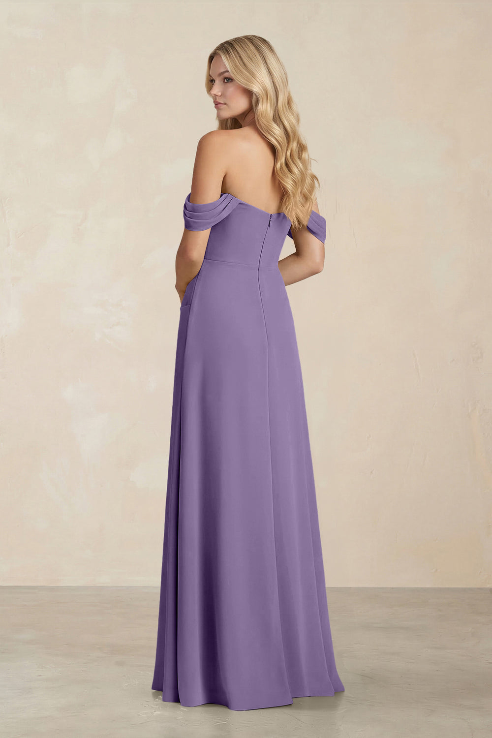 Off-the-Shoulder Corset Sheath Chiffon Bridesmaid Dress in Tahiti