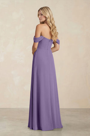 Off-the-Shoulder Corset Sheath Chiffon Bridesmaid Dress in Tahiti (2) | KISSBRIDAL
