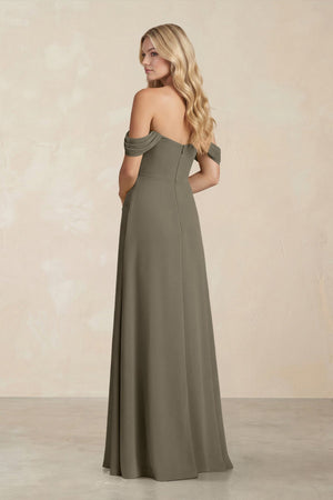 Off - the - Shoulder Corset Sheath Chiffon Bridesmaid Dress in Willow Green - SHE IS ME Bridesmaid Dresses
