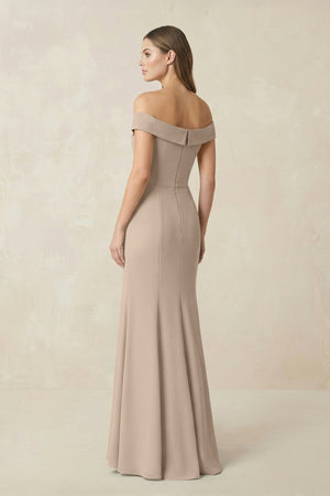 Off - the Shoulder Mermaid Chiffon Bridesmaid Dress in Almond - SHE IS ME Bridesmaid Dresses