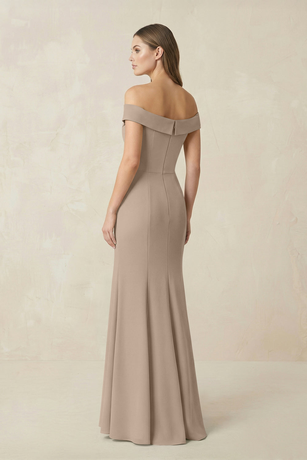 Off-the Shoulder Mermaid Chiffon Bridesmaid Dress in Almond