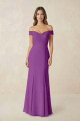 Off - the Shoulder Mermaid Chiffon Bridesmaid Dress in Amethyst - KISS BRIDAL Bridesmaid Dresses