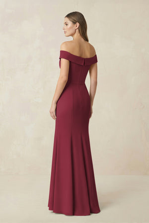 Off-the Shoulder Mermaid Chiffon Bridesmaid Dress in Berry (2) | KISSBRIDAL