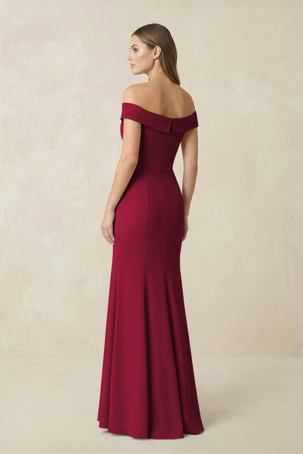 Off - the Shoulder Mermaid Chiffon Bridesmaid Dress in Berry - KISS BRIDAL Bridesmaid Dresses