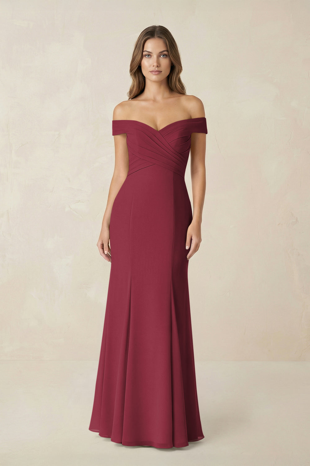 Off-the Shoulder Mermaid Chiffon Bridesmaid Dress in Berry