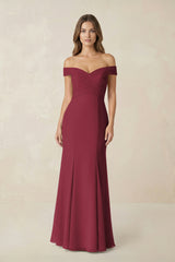 Off-the Shoulder Mermaid Chiffon Bridesmaid Dress in Berry | KISSBRIDAL