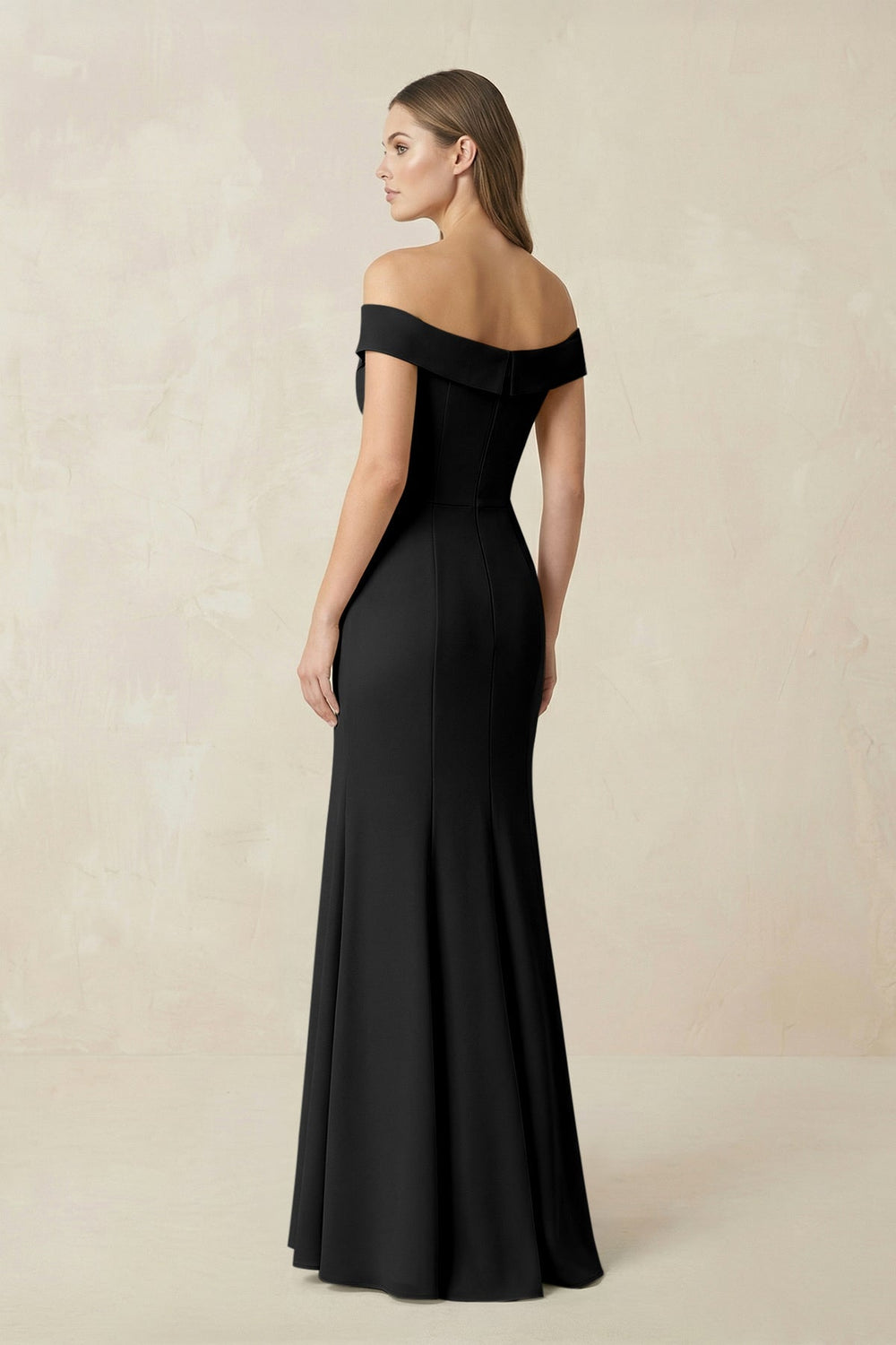 Off - the Shoulder Mermaid Chiffon Bridesmaid Dress in Black - KISS BRIDAL Bridesmaid Dresses