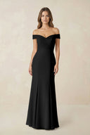 Off - the Shoulder Mermaid Chiffon Bridesmaid Dress in Black - SHE IS ME Bridesmaid Dresses