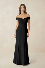 Off - the Shoulder Mermaid Chiffon Bridesmaid Dress in Black - KISS BRIDAL Bridesmaid Dresses