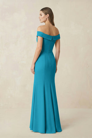 Off - the Shoulder Mermaid Chiffon Bridesmaid Dress in Blue Jay - SHE IS ME Bridesmaid Dresses