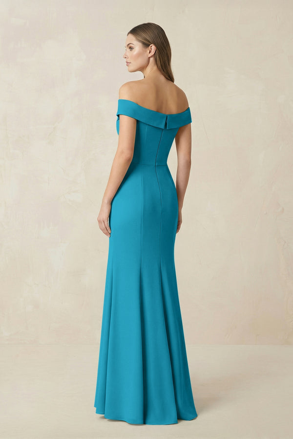 Off - the Shoulder Mermaid Chiffon Bridesmaid Dress in Blue Jay - SHE IS ME Bridesmaid Dresses