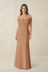Off - the Shoulder Mermaid Chiffon Bridesmaid Dress in Bronzer - KISS BRIDAL Bridesmaid Dresses