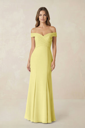 Off - the Shoulder Mermaid Chiffon Bridesmaid Dress in Buttercup - SHE IS ME Bridesmaid Dresses
