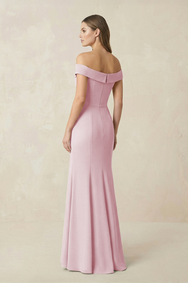 Off - the Shoulder Mermaid Chiffon Bridesmaid Dress in Candy Pink - SHE IS ME Bridesmaid Dresses