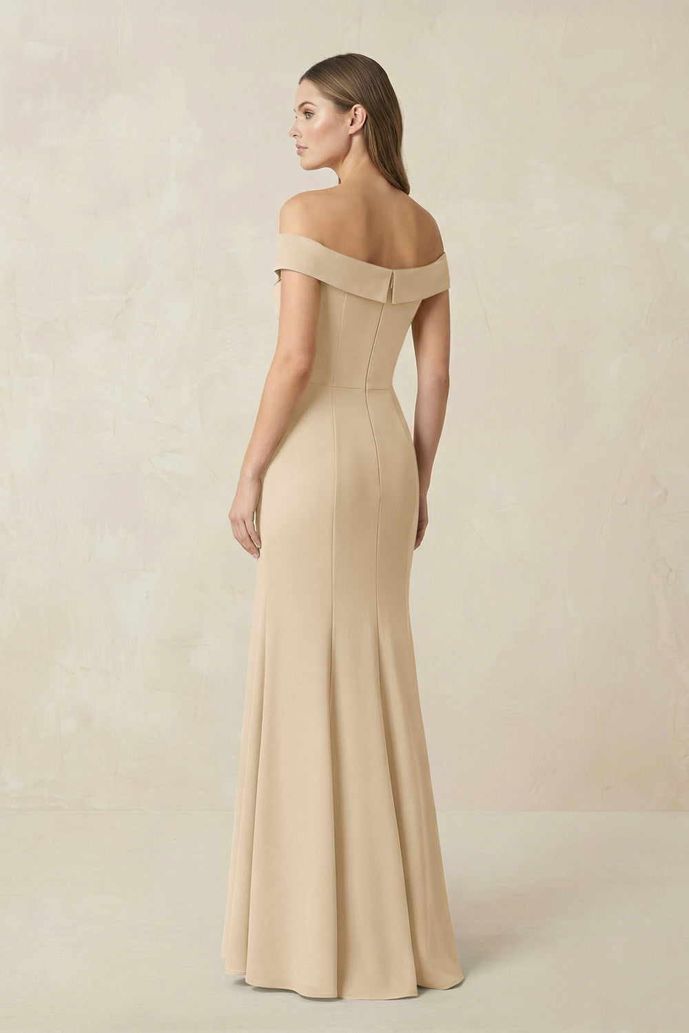 Off-the Shoulder Mermaid Chiffon Bridesmaid Dress in Champagne