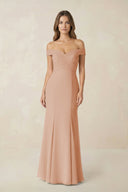Off - the Shoulder Mermaid Chiffon Bridesmaid Dress in Champagne Rose - SHE IS ME Bridesmaid Dresses
