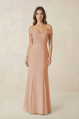 Off - the Shoulder Mermaid Chiffon Bridesmaid Dress in Champagne Rose - KISS BRIDAL Bridesmaid Dresses