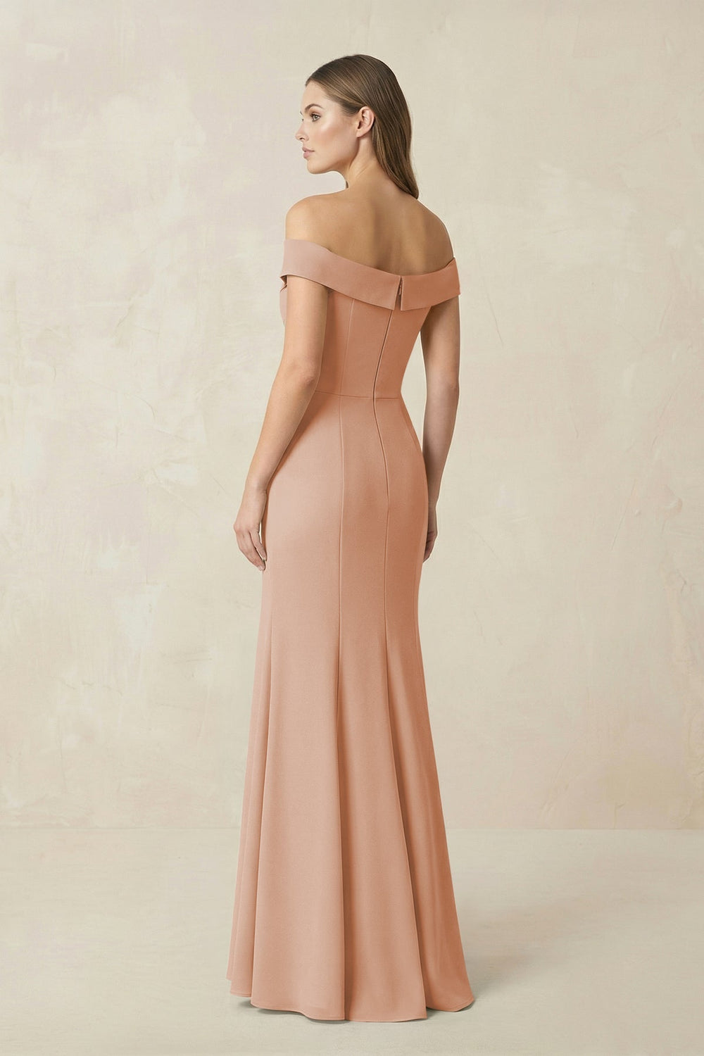 Off - the Shoulder Mermaid Chiffon Bridesmaid Dress in Champagne Rose - KISS BRIDAL Bridesmaid Dresses