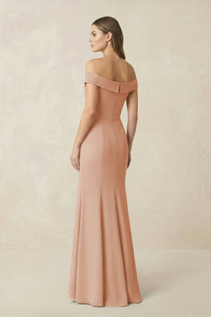 Off - the Shoulder Mermaid Chiffon Bridesmaid Dress in Champagne Rose - SHE IS ME Bridesmaid Dresses