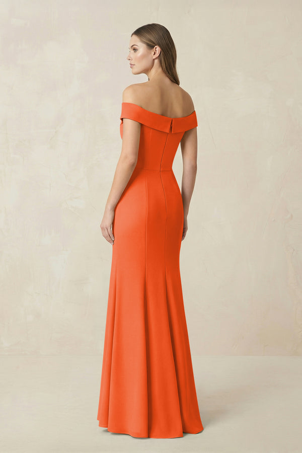 Off-the Shoulder Mermaid Chiffon Bridesmaid Dress in Cinnamon (2) | KISSBRIDAL