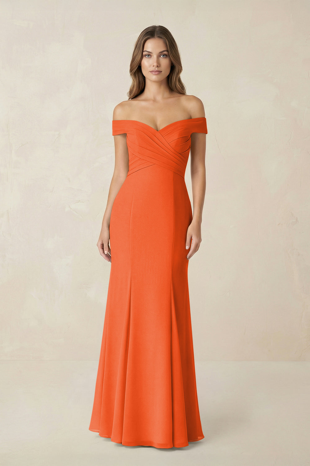 Off-the Shoulder Mermaid Chiffon Bridesmaid Dress in Cinnamon