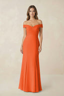 Off-the Shoulder Mermaid Chiffon Bridesmaid Dress in Cinnamon | KISSBRIDAL