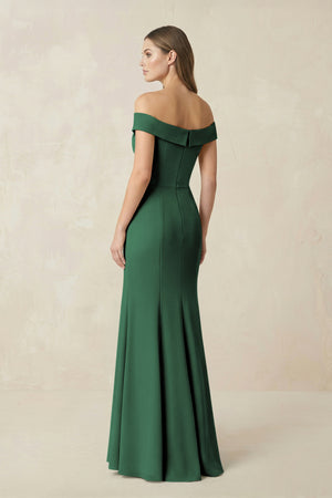 Off-the Shoulder Mermaid Chiffon Bridesmaid Dress in Dark Green (2) | KISSBRIDAL