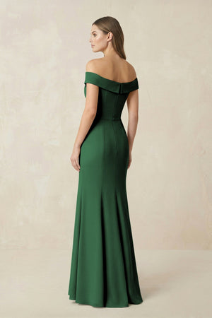 Off - the Shoulder Mermaid Chiffon Bridesmaid Dress in Dark Green - SHE IS ME Bridesmaid Dresses