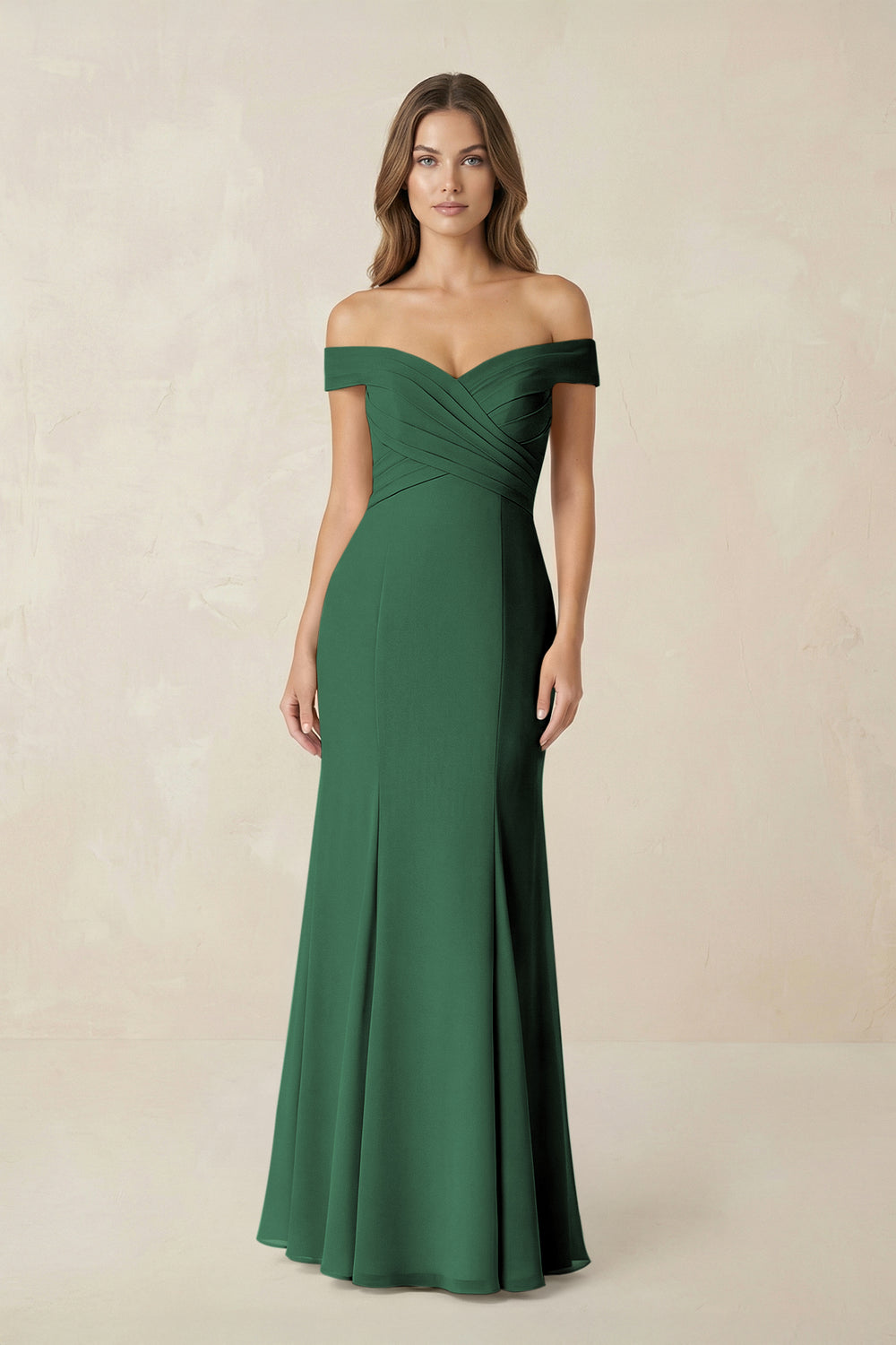 Off-the Shoulder Mermaid Chiffon Bridesmaid Dress in Dark Green
