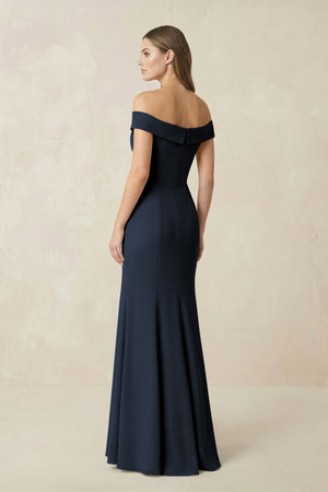 Off - the Shoulder Mermaid Chiffon Bridesmaid Dress in Dark Navy - SHE IS ME Bridesmaid Dresses