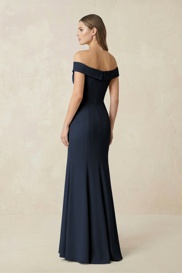 Off - the Shoulder Mermaid Chiffon Bridesmaid Dress in Dark Navy - SHE IS ME Bridesmaid Dresses