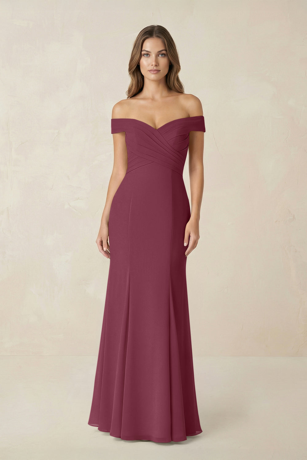 Off-the Shoulder Mermaid Chiffon Bridesmaid Dress in Desert Rose