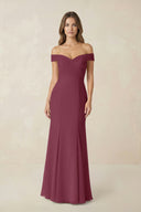 Off-the Shoulder Mermaid Chiffon Bridesmaid Dress in Desert Rose | KISSBRIDAL