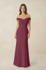 Off-the Shoulder Mermaid Chiffon Bridesmaid Dress in Desert Rose | KISSBRIDAL