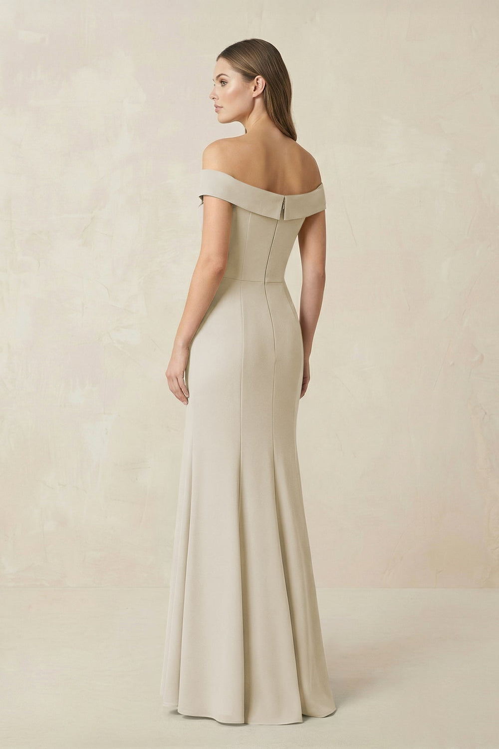 Off - the Shoulder Mermaid Chiffon Bridesmaid Dress in Dove Gray - KISS BRIDAL Bridesmaid Dresses