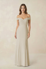 Off - the Shoulder Mermaid Chiffon Bridesmaid Dress in Dove Gray - KISS BRIDAL Bridesmaid Dresses