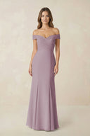 Off - the Shoulder Mermaid Chiffon Bridesmaid Dress in Dusk - SHE IS ME Bridesmaid Dresses