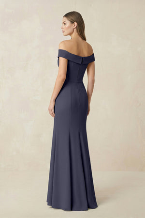 Off - the Shoulder Mermaid Chiffon Bridesmaid Dress in Dusk Blue - SHE IS ME Bridesmaid Dresses