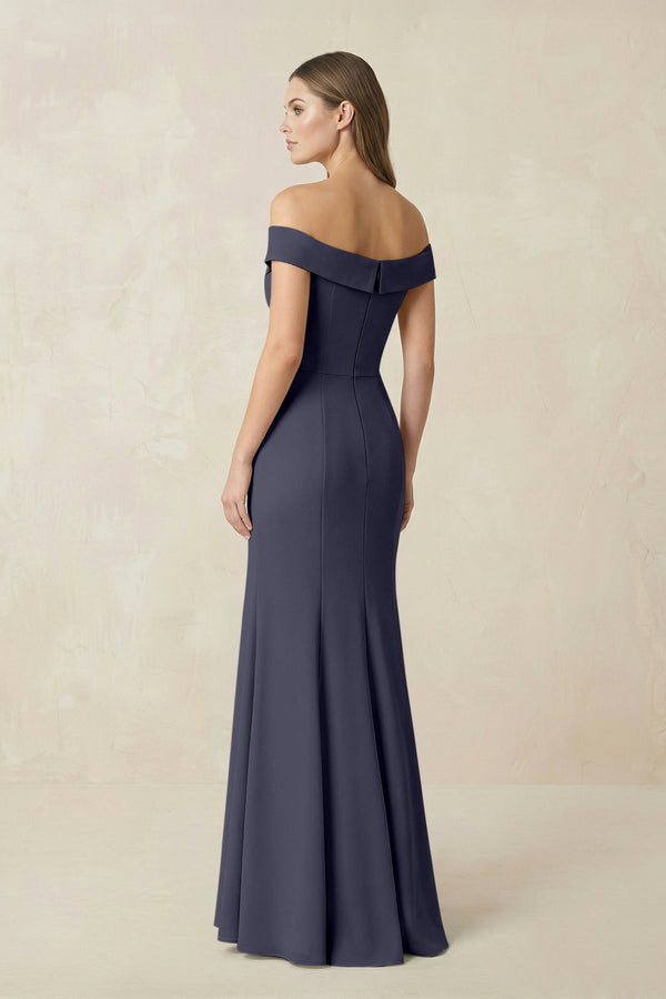 Off - the Shoulder Mermaid Chiffon Bridesmaid Dress in Dusk Blue - SHE IS ME Bridesmaid Dresses