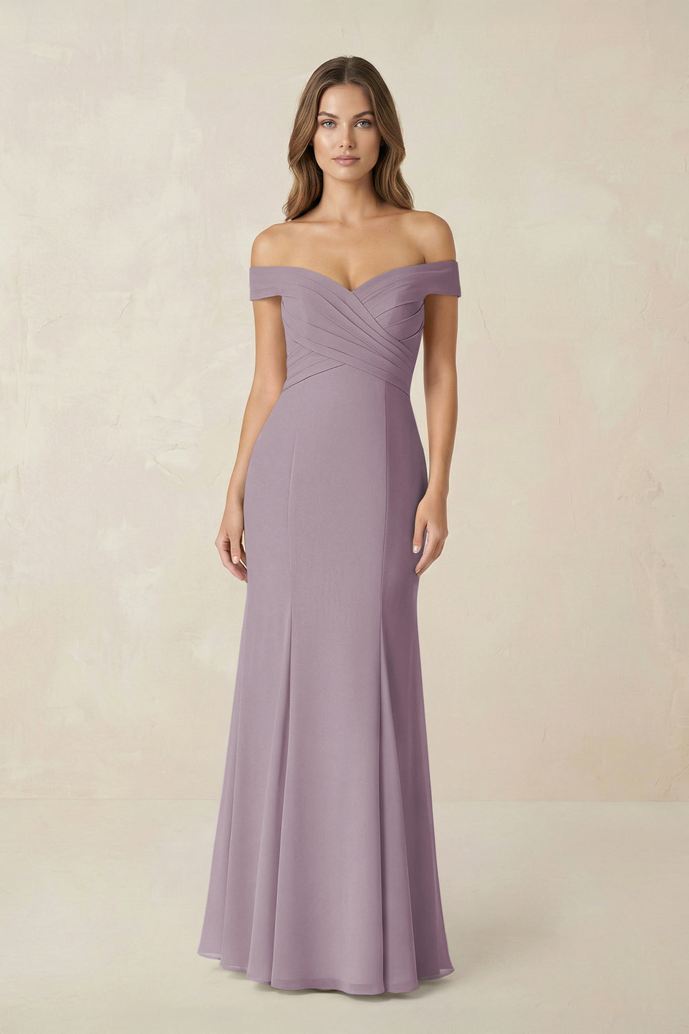 Off-the Shoulder Mermaid Chiffon Bridesmaid Dress in Dusk