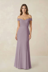 Off-the Shoulder Mermaid Chiffon Bridesmaid Dress in Dusk | KISSBRIDAL