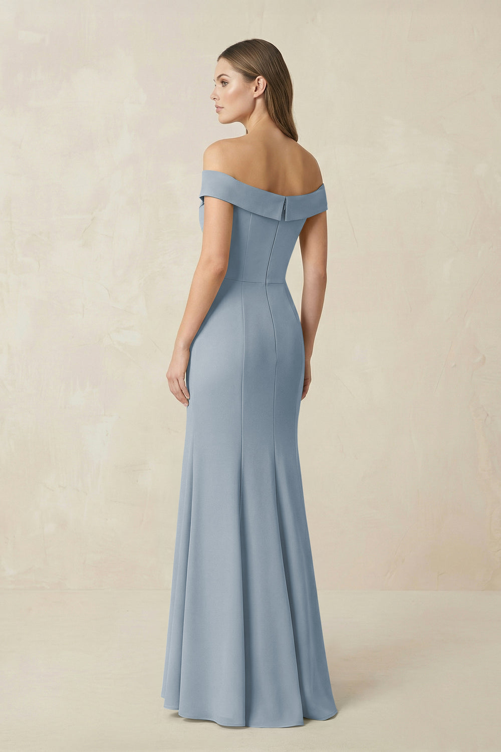 Off-the Shoulder Mermaid Chiffon Bridesmaid Dress in Dusty Blue